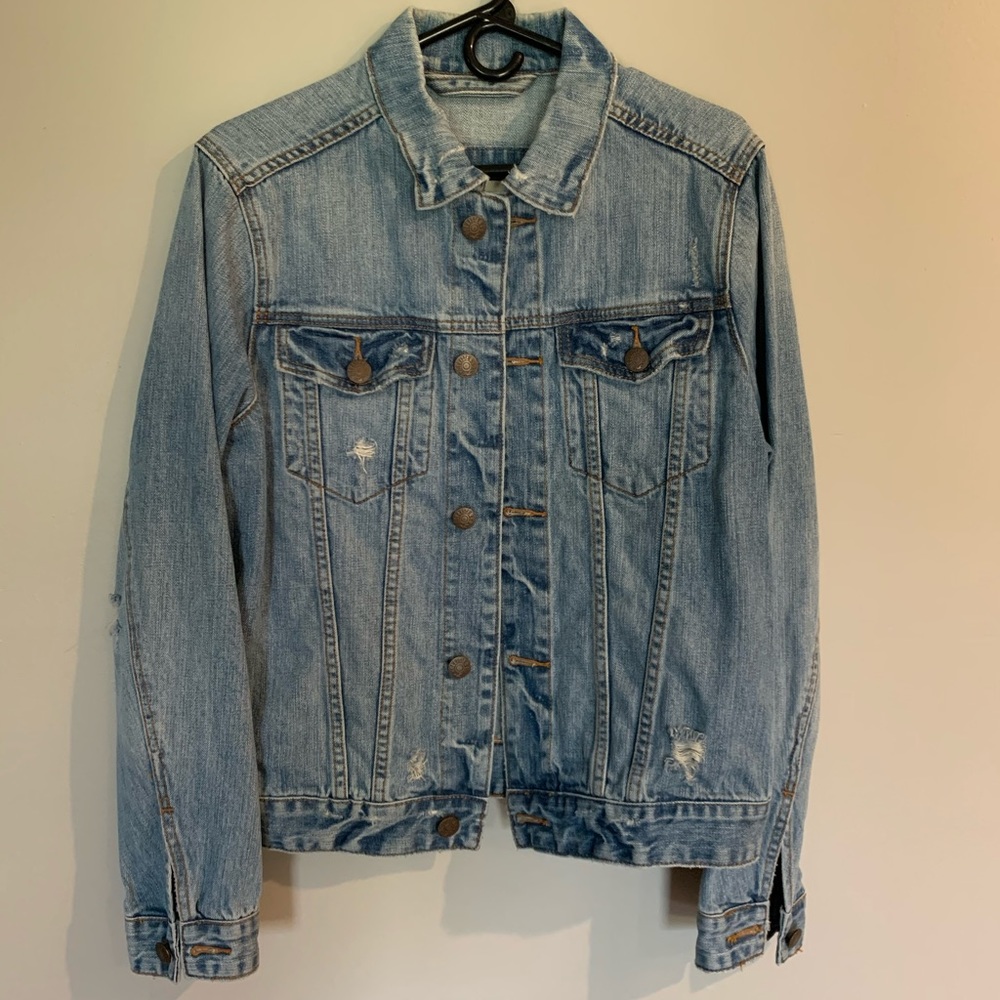 Men’s Hollister distressed denim jacket.